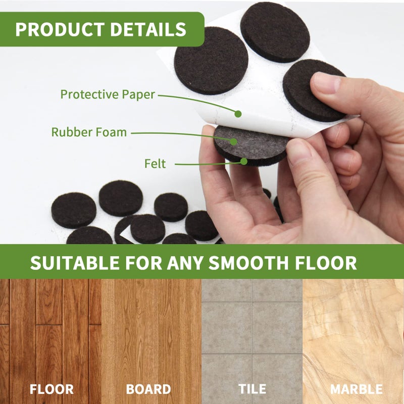 COVERCORNER Felt Furniture Pads for Hardwood Floors 162 PCS, Furniture Pads, Floor Protectors for Hardwood Floors, Felt Pads for Furniture, Round, Dark Brown, Value Pack - Image 3